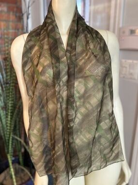 Beautiful Sheer Scarf ~ Abstract Green and Brown Pattern